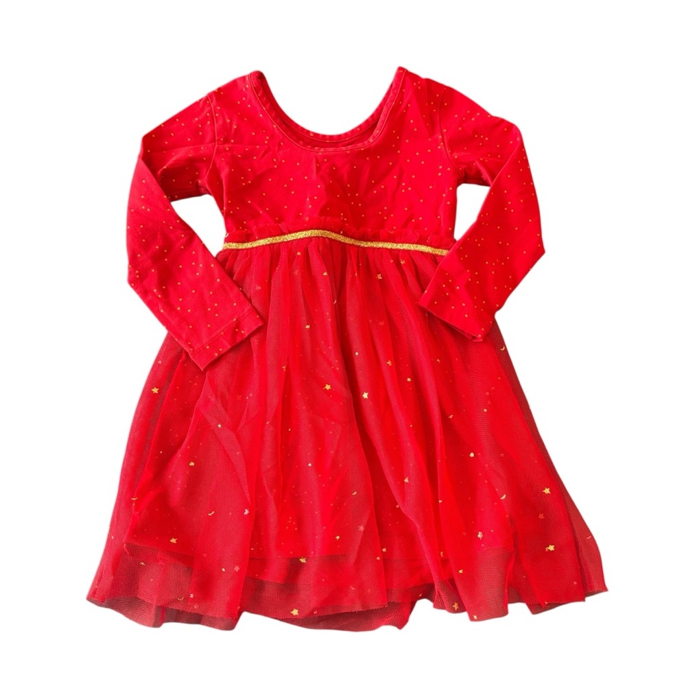 Hanna Andersson Red Tulle Dress with Gold Detail Size 90 - Picture 4 of 4